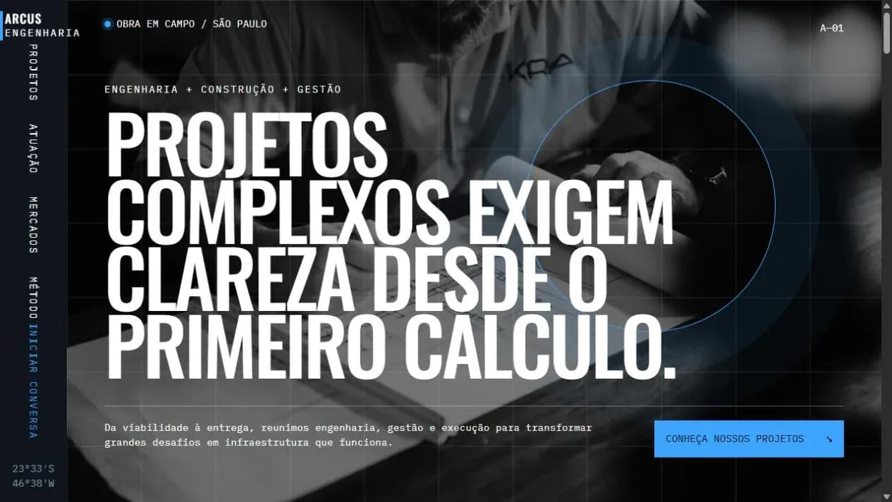 Página inicial do projeto Arcus Engenharia