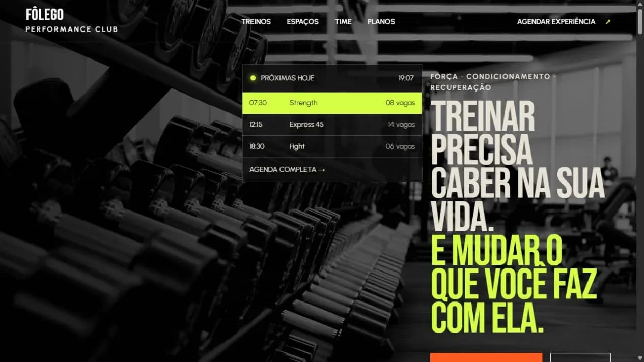 Página inicial do projeto Fôlego Performance Club