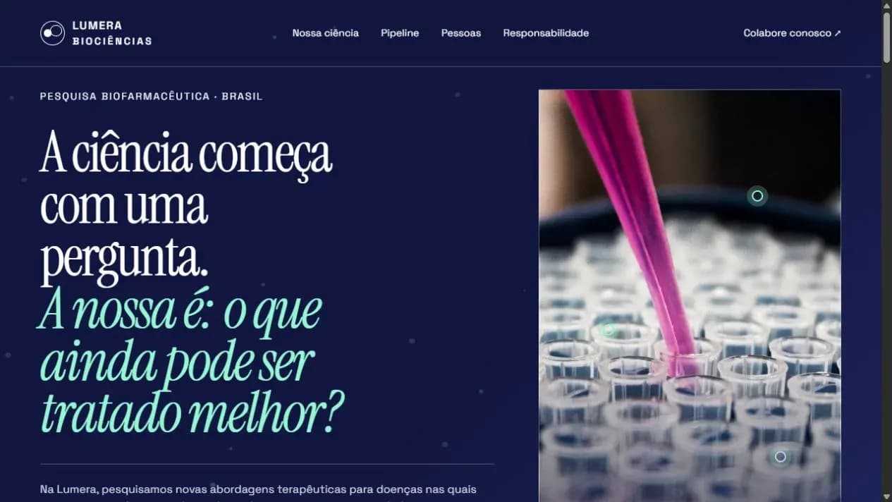 Página inicial do projeto Lumera Biociências